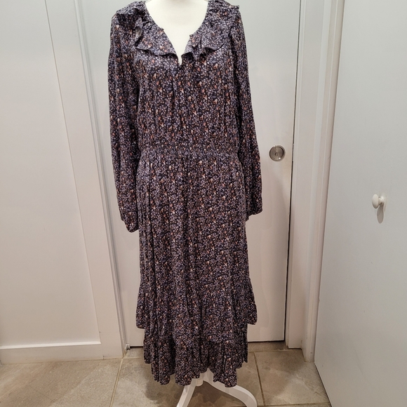 Universal Thread women's dress size Large maxi long sleeve floral ruffle collar - Picture 1 of 8